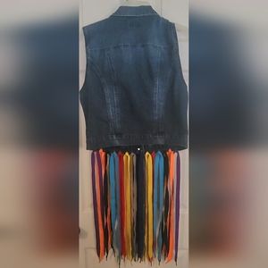 LEI DARK DENIM CUSTOM JACKET WITH RAINBOW TASSELS Womens Size XL